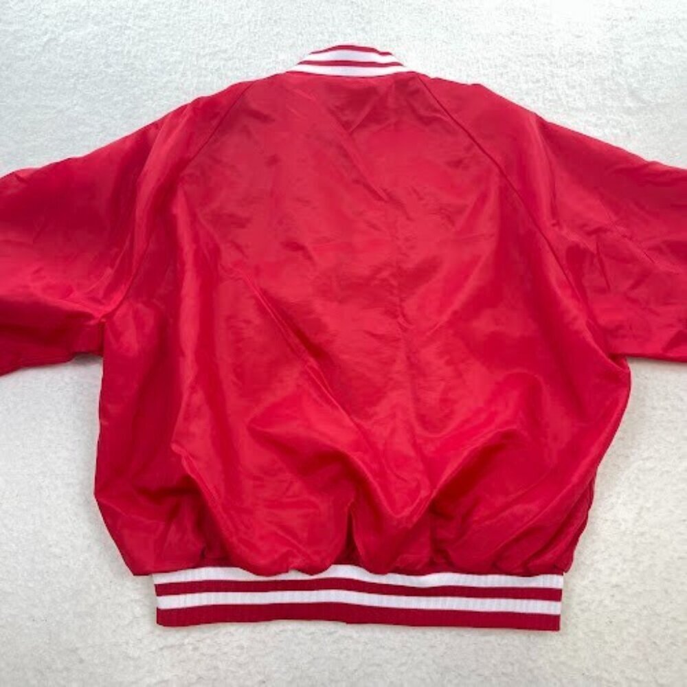 Vintage 80s Red Satin Utah "Rotary Bowl 1988" Bomber Jacket Size XL - Picture 2 of 6